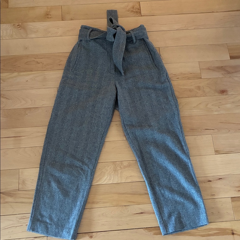 Wilfred Grey Herringbone Tie-Belt Trousers